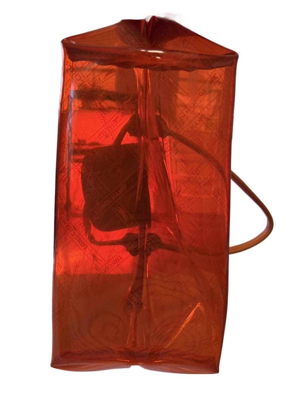 Longchamp Le Pliage Transparent Orange PVC Shoulder Tote -Made in France - Picture 8 of 14